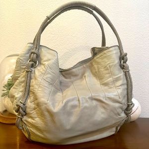 Elie Tahari Amelia XXL Gray Italian Leather Hobo Bag/Tote Bag